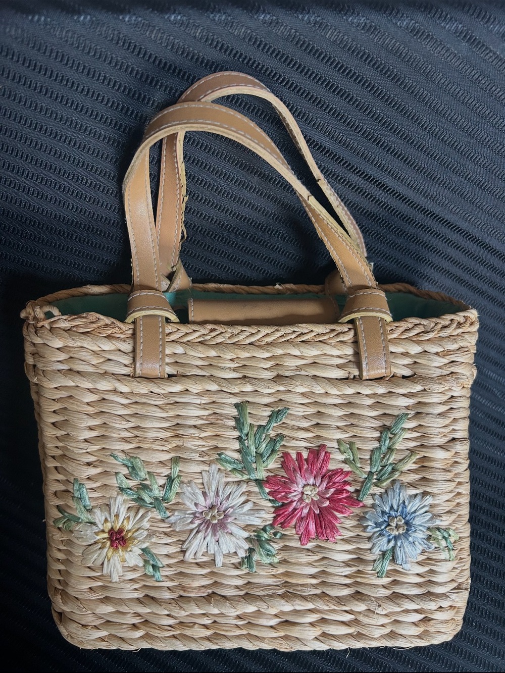 Vintage Corn Husk Floral Handbag Woven Purse